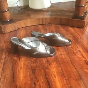 Joan & David Silver Leather Mules - Size 6.5